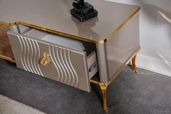 Weißes TV Sideboard goldene MDF Spanplatte + Metall Wohnzimmer TV Möbel