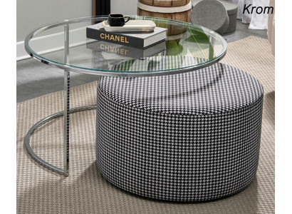  Wohnzimmer-Set Couchtisch Glas und Metall + gepolsterter Sitzhocker