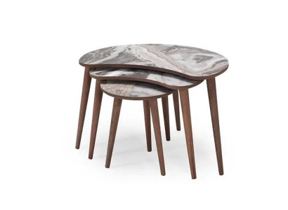  Nierenförmige Couchtische 3 x Set Beistelltische Wohnzimmer Beige Neu