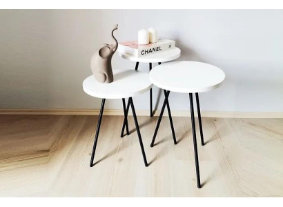  Wohnzimmer Couchtisch Beistelltisch Set 3x Modern Weiß MDF Metallbeine