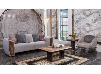  Graue Robuste Sofagarnitur Polster Dreisitzer Textil Sessel Couchgarnitur