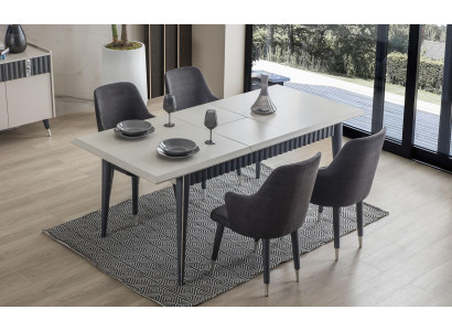  Designer Rechteckiger Weißer Esstisch 6x Graue Polster Stühle 7tlg. Set