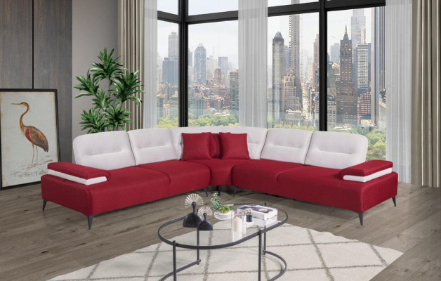  Rotes Stilvolles Ecksofa L-Form Couch Designer Wohnzimmer Holz Garnitur