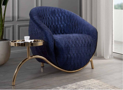 Blauer Relax Sessel Designer Einsitzer Beistelltisch Luxuriöses Design