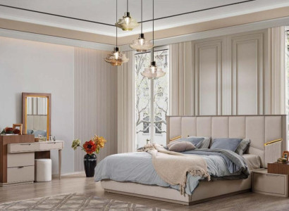 Beige Schlafzimmer Garnitur Luxuriöse Polsterbetten Nachttische Schrank