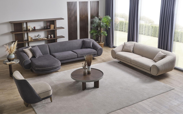 Designer Wohnzimmer Garnitur L-Form Sofa 3-Sitzer Sessel Polster Möbel