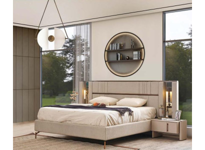 Luxuriöses Schlafzimmer Beiges Doppelbett 2x Nachttische Moderne Möbel