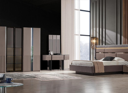 Braunes Schlafzimmer Set Bett Nachttische Kleiderschrank Schminktisch