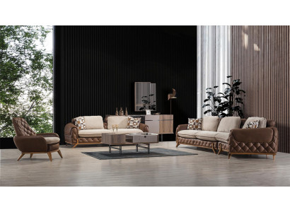 Designer Sofagarnitur 4+3 Sitzer Luxus Leder Sessel Couchtisch 4tlg Set