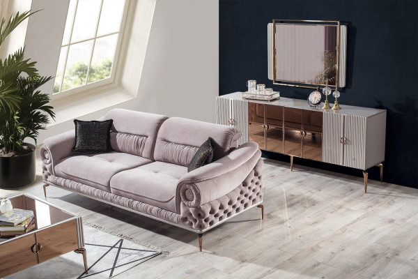 Edle Wohnzimmer Garnitur Luxus Polster Sofa Designer Sessel TV-Lowboard