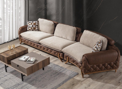 Braunes Wohnzimmer Set Designer Leder Viersitzer Sofa Couchtisch 2tlg