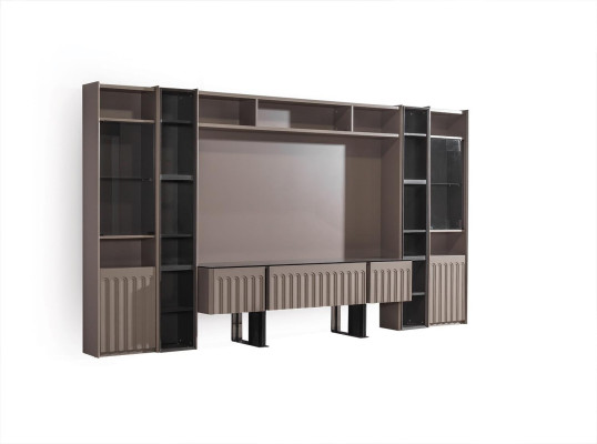 Luxuriöse Braune Wohnwand Stilvolle Wohnzimmer Holz Möbel Edle Regale
