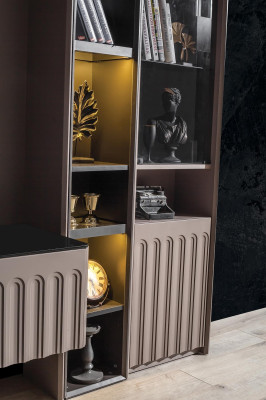 Luxuriöse Braune Wohnwand Stilvolle Wohnzimmer Holz Möbel Edle Regale