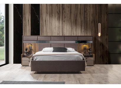 Luxuriöses Schlafzimmer Set Braunes Doppelbett 2x Nachttische 3tlg Neu