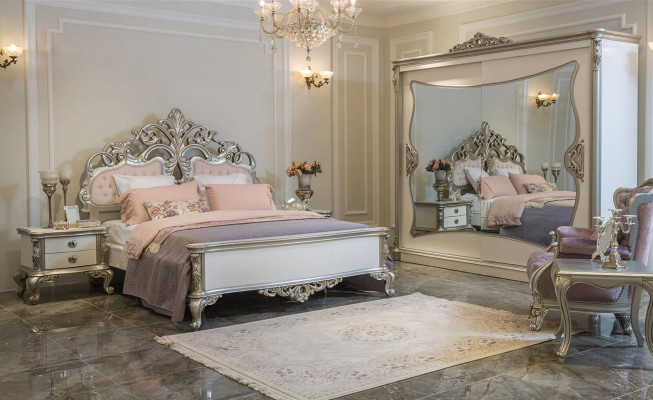 Bett Möbel Silber Rosa Schlafzimmer Möbel Design Betten Luxus Barock Holz