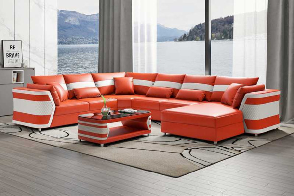 Wohnlandschaft xxl Sofa U Form Groß Ecksofa Ledersofa Beige Sofas Couchen