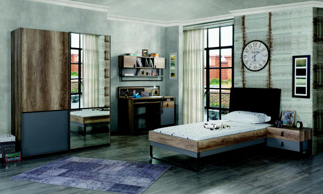 Designer Jugendzimmer Schlafzimmer Bett Nachttisch Schreibtisch 3tlg.