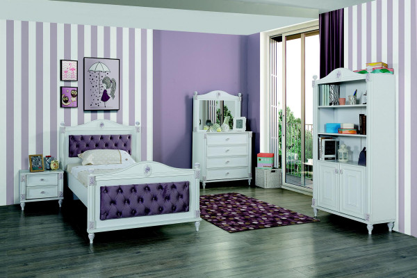Design Jugendzimmer Set Bett Nachttische Kommode Komplett 4tlg.