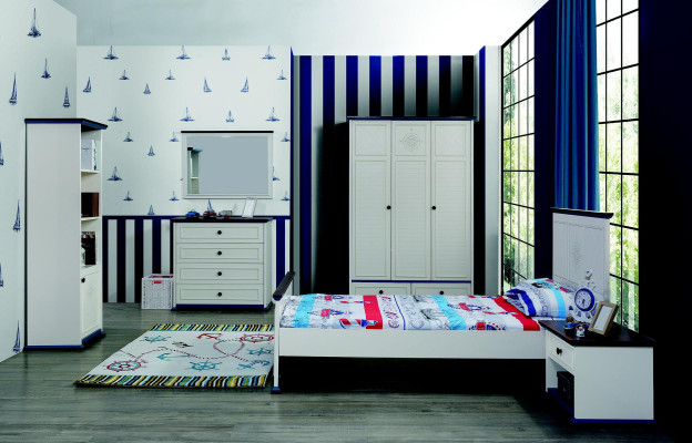 Kinderzimmer Komplett Set Bett Nachttisch Kleiderschrank Kommode Spiegel 6tlg