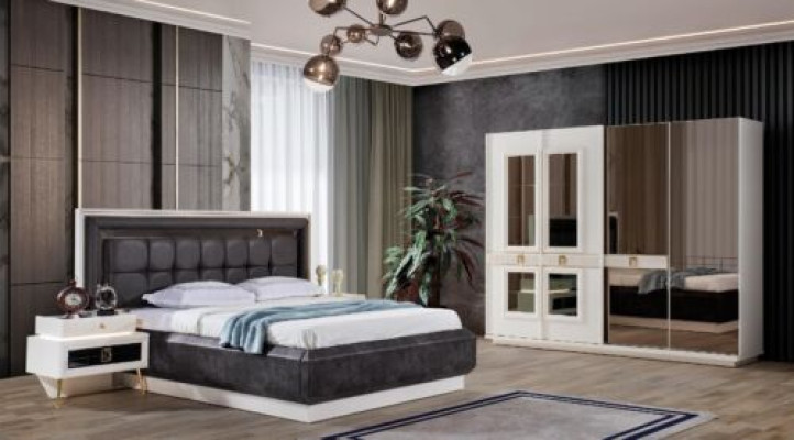 Schlafzimmer Set Design Modern Luxus Möbel Bett 2x Nachttische 4tlg.