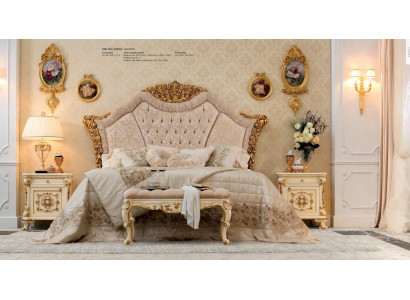 Garnitur Schlafzimmer Bett Nachttisch Hocker Luxus Doppelbett Beige