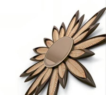Wandspiegel Spiegel Blume Rund Luxus Schlafzimmer Holz Modern Schwarz