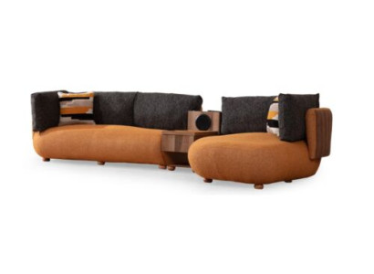 Modernes Oranges Ecksofa L-Form Wohnzimmer Sofa Designer Holz Couchen