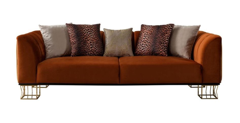 Wohnzimmer Sitzmöbel Oranger 3-Sitzer Luxuriöse Couch Metallfüße