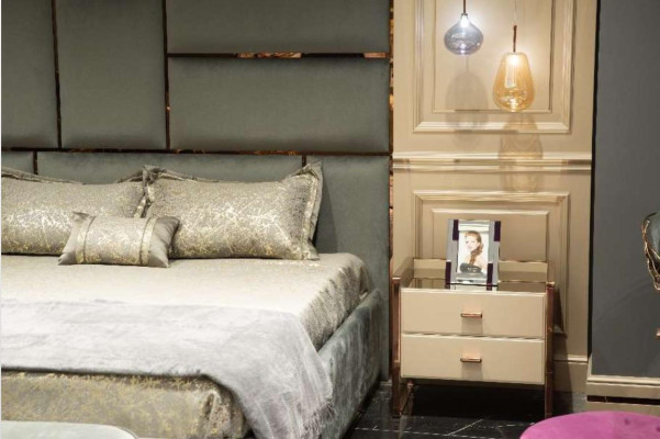Design Gruppe Schlafzimmer Doppelbett Bett Nachttische Set 6tlg Beige