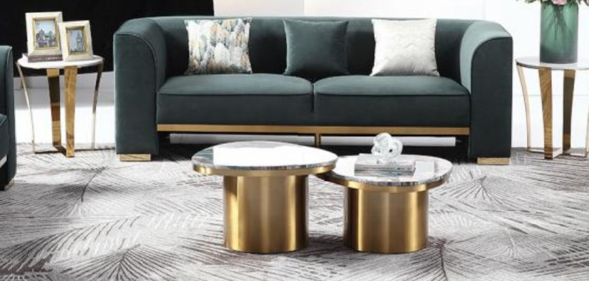 Rund Tisch Couch Marmor Runde Tische Beistell Edelstahl Doppel Set 2tlg Möbel