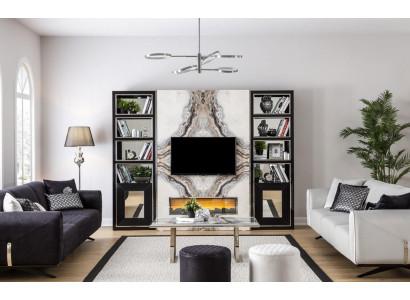 Luxus Wohnwand Wohnzimmer tv Schrank Wände Marmor Imitat Schwarz 270cm