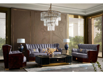 Komplett Set Sofagarnitur 321 Sitzer Couchtisch Designer Modern Ledersofa