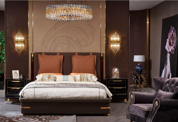 Bett Polster Design Luxus Metall Doppel Betten Ehe Schlaf Zimmer Leder