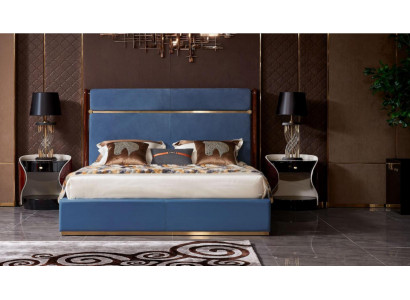 Klassisches Bettgestell Leder Bett Blaue Luxus Betten Schlafzimmer Möbel