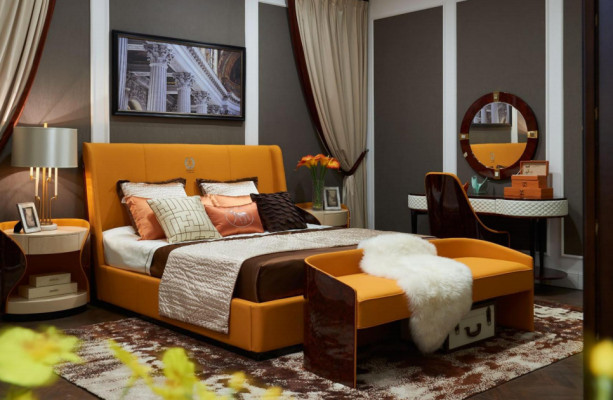 Schlafzimmer 7tlg. Set Luxus Möbel Bett Hocker Spiegel Nachttisch Bettgestelle