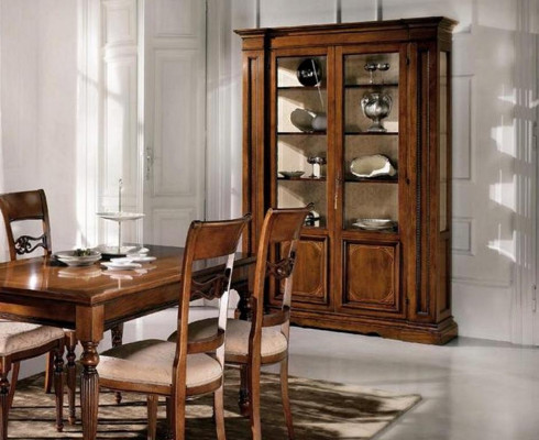 Esszimmer Set Garnitur Stühle 4x Vitrine Gruppe Essgruppe Vitrinen 7tlg. Kommode