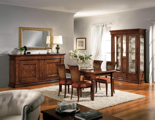 Esszimmer Esstisch Stuhle Kommode Vitrine Gruppe Garnitur Holz Braun 7 tlg. Set