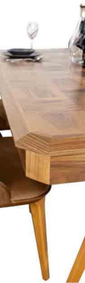 Designer Holz Ess Esszimmer Set Tisch 4x Lehn Stühle Set Garnitur Polster 5tlg