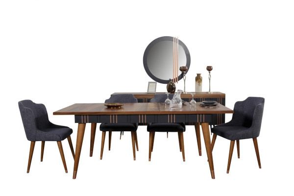 Tisch Esszimmer Garnitur Esstisch Stuhl Set 5tlg. Textil Holz Lehn Stühle Möbel