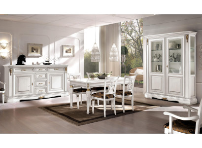 Esszimmer Esstisch Stuhl Kommode Vitrine Gruppe Garnitur Holz Weiß Set 7tlg Neu