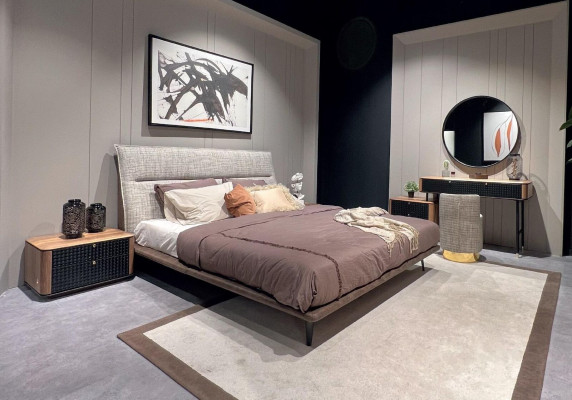 Modern Loft Design Schlafzimmer Bett Design Luxus Betten Polster Stil Möbel Neu grau