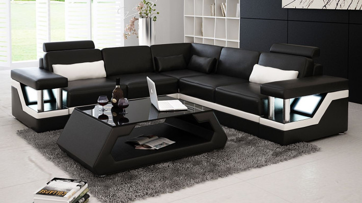 Couch Ecksofa Leder Wohnlandschaft Garnitur Design Modern Sofa L-Form