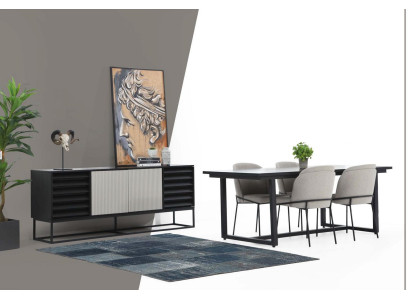 Essecke Essgruppe Esszimmer Esstisch Stühle 8tlg Holz Schwarz Set Neu