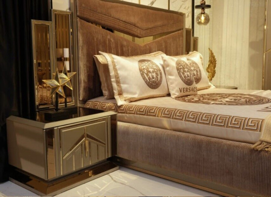 Luxus Nachttische Konsolen Beistelltisch Holz Möbel Schlafzimmer Gold Metall Neu