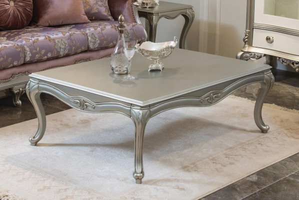 Luxus Couchtisch Klassische Couchtische Silberner Tisch Holz Neu