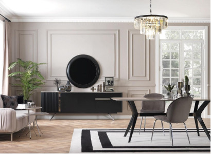 7tlg Luxus Loft Design Esszimmer Set Möbel Tisch Kommode 4x Stühle