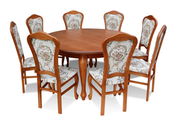 Klassischer Rund Runder Tisch Holz Design Esszimmer Tische + 8 Stühle