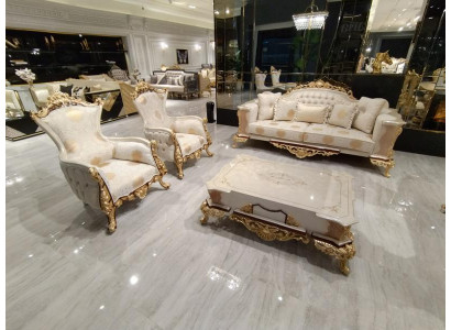 Sofagarnitur 3+1+1 Sitzer Wohnzimmer Set Komplett Textil Sofa Sessel Holz Neu