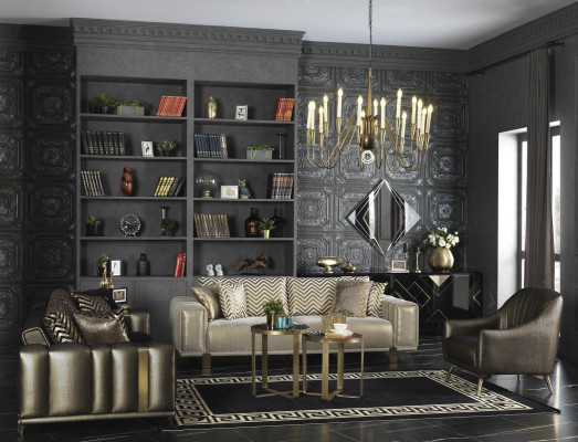 Designen Sofagarnitur 3+2+1 Sitzer Moderne Sessel Luxus Möbel Stoff Gold