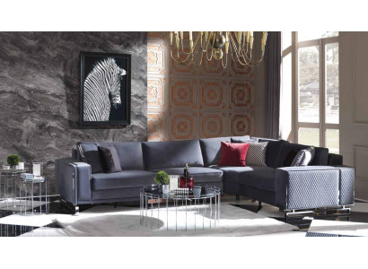 Luxus Ecksofa L-Form Graue Eckgarnitur Textilsofa Couchen Design Sofa